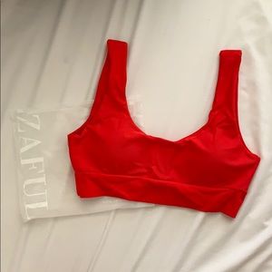 Zaful Scooped High Cut Bikini Top Red S